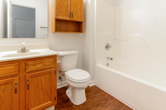 a bathroom with a toilet and a sink and a bath tub