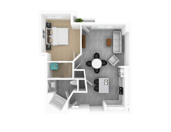1 Bedroom 1 Bathroom, 929 sq ft, Birch Floorplan at The Whit in Indianapolis, IN 46204