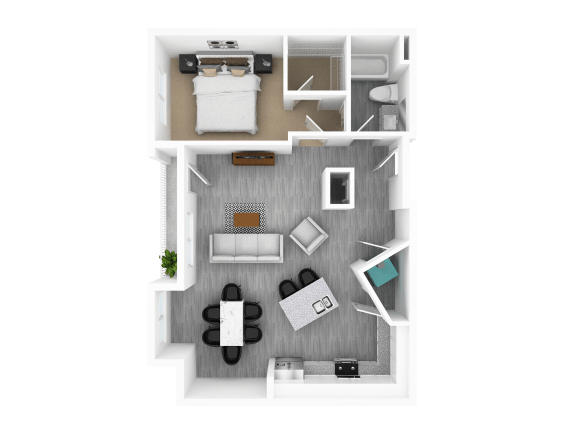 1 Bedroom 1 Bathroom, 964 sq ft, Branch Floorplan at The Whit in Indianapolis, IN 46204