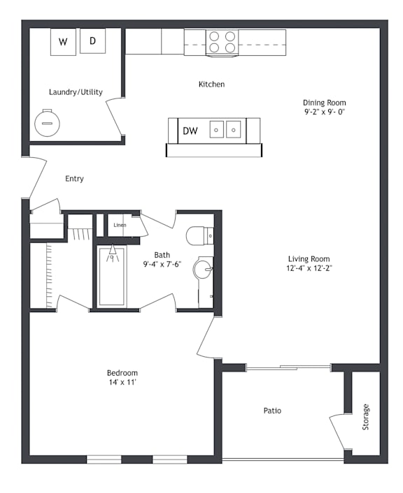 A1 Floor Plan at The Village at Sandstone Apartments, Greenwood Indiana