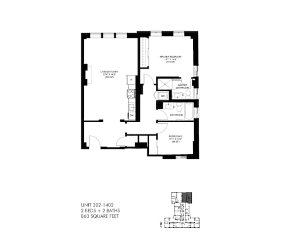 860 SQFT 2 Bed 2 Bath Floor Plan at Park Heights by the Lake Apartments, Chicago, IL