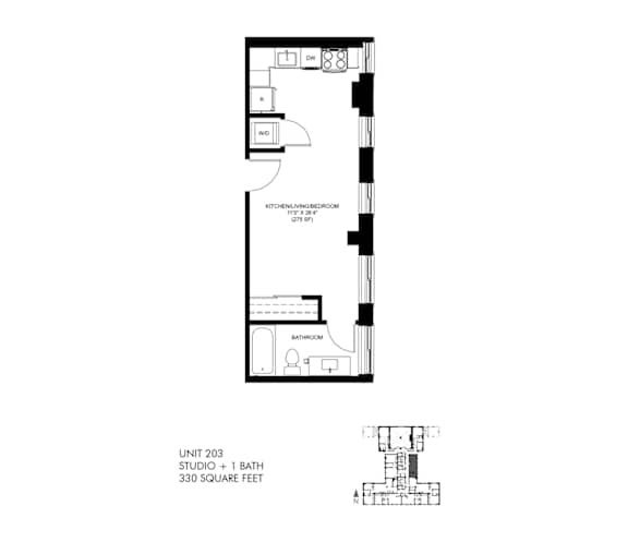 330 SQFT Studio 2D View at Park Heights by the Lake Apartments, Chicago, IL