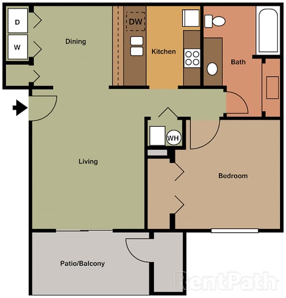 Spacious 1 Bedroom, 1 Bath 670 Sq. Ft. Floor Plan at Creekside Square Phase I, Indianapolis, IN, 46254