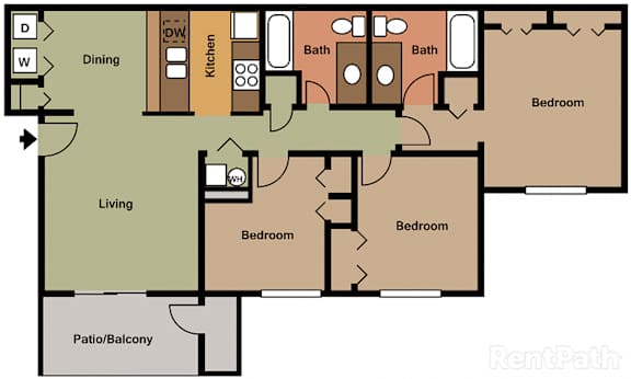 Beautiful 3 Bedroom, 2 Bath 1,102 Sq. Ft. Floor Plan at Creekside Square Phase I, Indianapolis, 46254