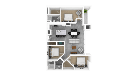 Luxury 3 Bed 2 Bath, 1,620 sqft, 3D Floorplan at The Whit in Indianapolis, IN 46204