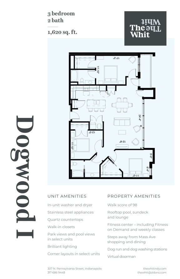 Luxury 3 Bed 2 Bath, 1,620 sqft, 2D Floorplan at The Whit in Indianapolis, IN 46204
