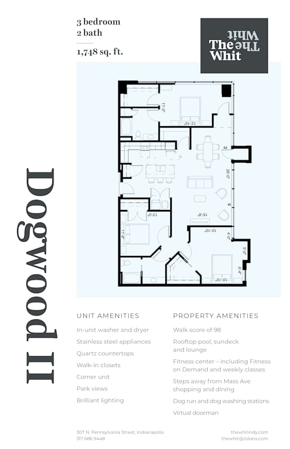 Luxury 3 Bed 2 Bath, 1,748 sqft, 2D Floorplan at The Whit in Indianapolis, IN 46204
