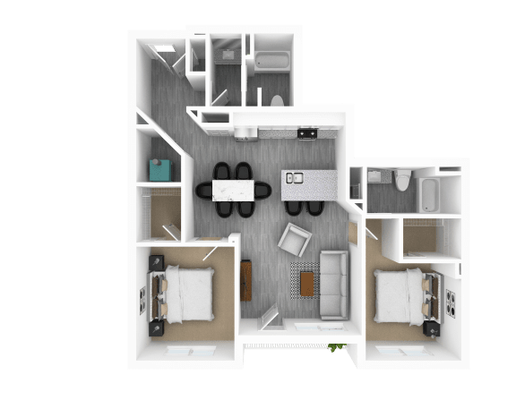2 Bed 2 Bath, 1,367 sq ft, Eucalyptus I Floorplan at The Whit in Indianapolis, IN 46204