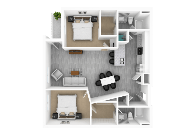 Luxury 2 Bed 2 Bath, 1,299 sqft, 3D Floorplan at The Whit in Indianapolis, IN 46204