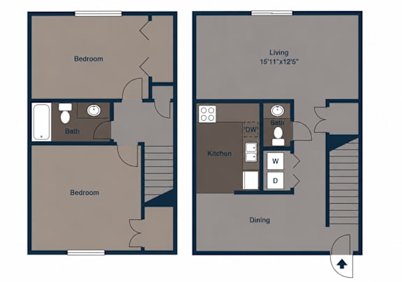 Two floor plans of a house with labeled rooms.