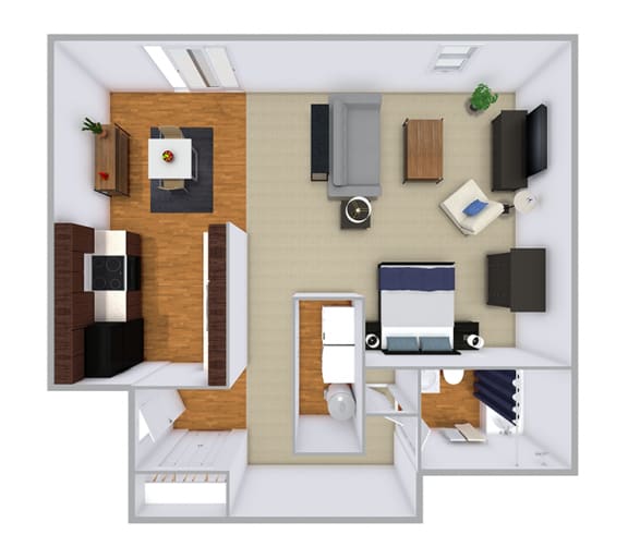 Large Studio, 604 sqft, 3d Floor Plan at Hamilton Square Apartments, Westfield, IN, 46074
