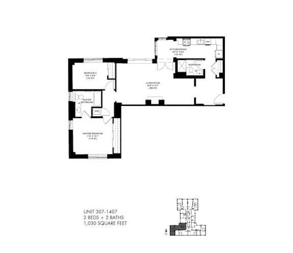 1030 SQFT 2 Bed 2 Bath 2D View at Park Heights by the Lake Apartments, Chicago
