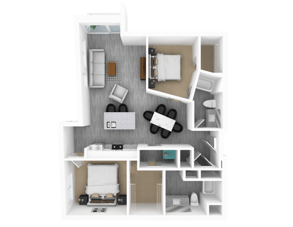 2 Bed 2 Bath, 1,381 sq ft, Hazel Floorplan at The Whit in Indianapolis, IN 46204