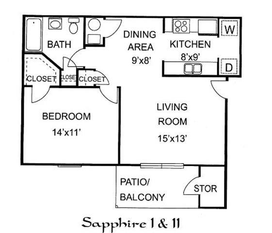 Sapphire 1 Bedroom 1 Bathroom, 730 sq. ft., at Barton Farms in Greenwood, IN 46143
