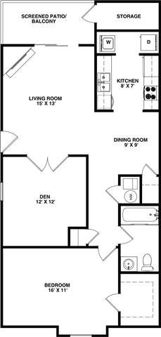 1 Bedroom 1 Bathroom with den, 899 sq ft, Eagle floorplan at Bexley Village, Greenwood