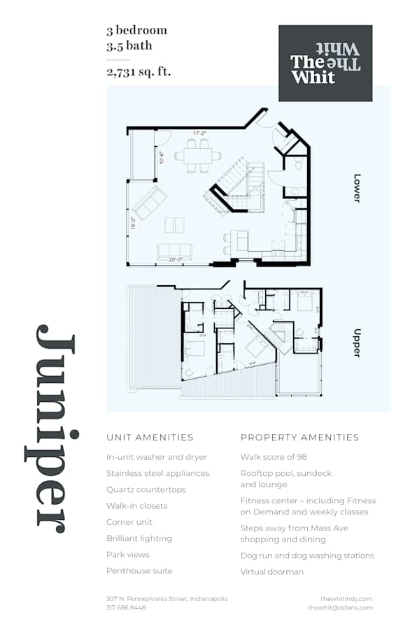 Luxury 3 Bed 3.5 Bath, 1,620 sqft, 2D Floorplan at The Whit in Indianapolis, IN 46204