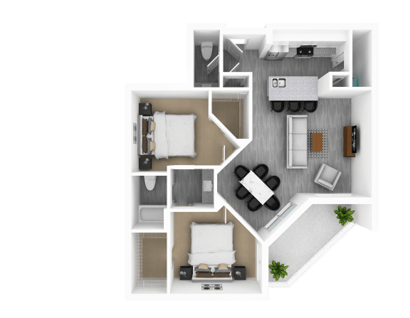2 Bed 1.5 Bath, 1,223 sq ft, Laurel Floorplan at The Whit in Indianapolis, IN 46204