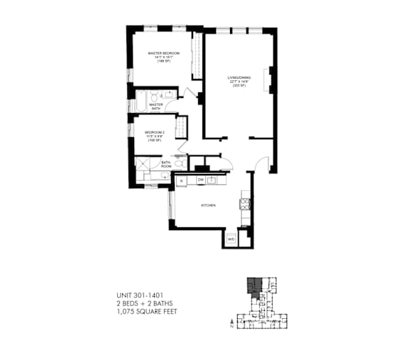 1075 SQFT 2 Bed 2 Bath Floor Plan at Park Heights by the Lake Apartments, Chicago, 60649