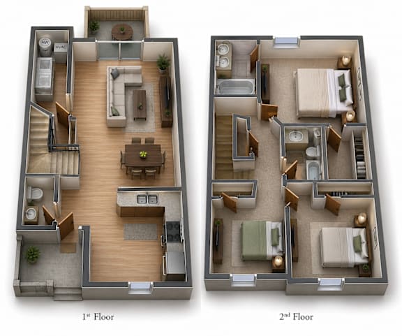 A floor plan of a two-story house with labeled first and second floors.