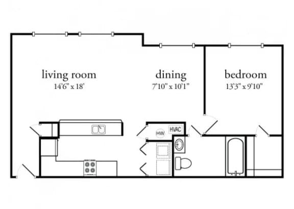 1 bed 1 bath 792 Sq. Ft. premium Floor Plan at Meadow View Apartments and Townhomes, Springboro, 45066