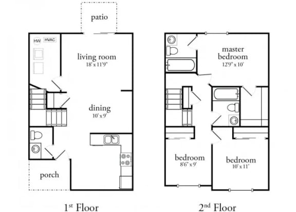 3 bed 2.5 bath 1,150 Sq. Ft. townhome at Meadow View Apartments and Townhomes, Ohio