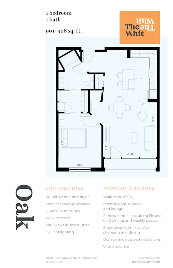 Oak Floor Plan at The Whit Apartments, Indianapolis, IN, 46204