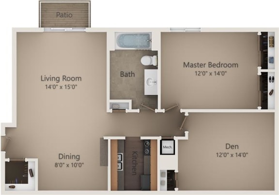 Floor Plan  The Birch Floor Plan at Camelot East Apartments, Fairfield, OH, 45014