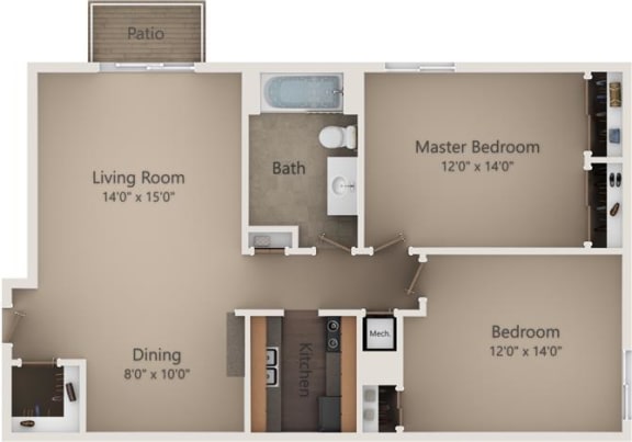 The BirchIII Floor Plan at Camelot East Apartments, Fairfield