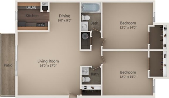 The Hemlock Floor Plan at Camelot East Apartments, Fairfield, 45014