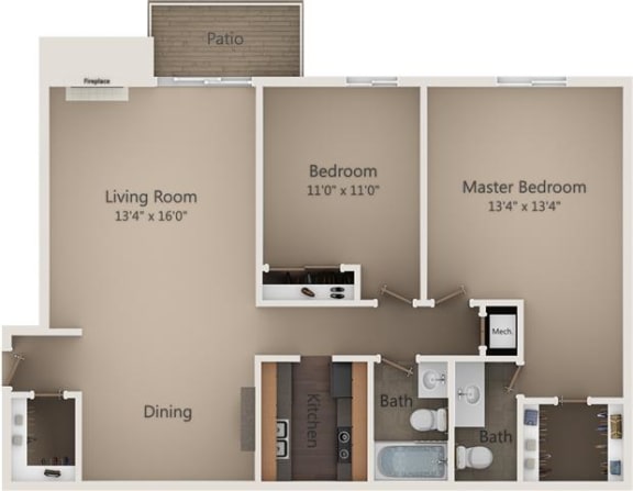 Floor Plan  The Pin Oak Floor Plan at Camelot East Apartments, Fairfield, Ohio
