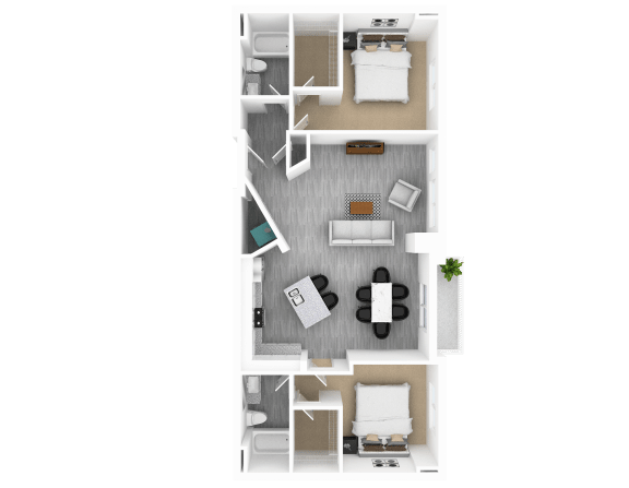 2 Bed 2 Bath, 1,374 sq ft, Olive Floorplan at The Whit in Indianapolis, IN 46204