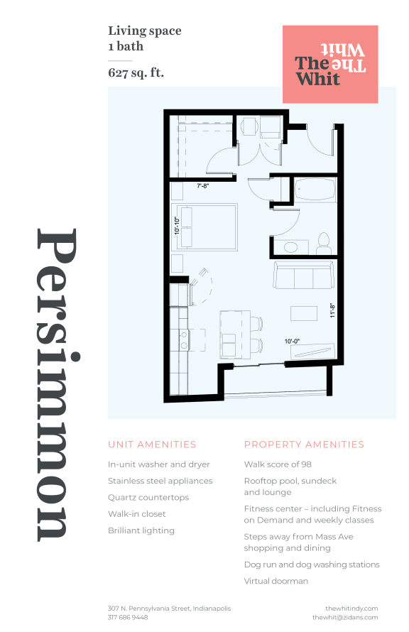 Luxury Studio, 627 sqft, 2D Floorplan at The Whit in Indianapolis, IN 46204