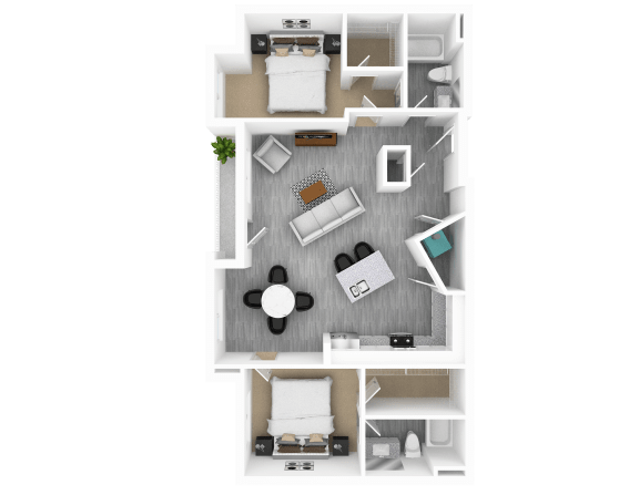 2 Bed 2 Bath, 1,224 sq ft, Pine Floorplan at The Whit in Indianapolis, IN 46204