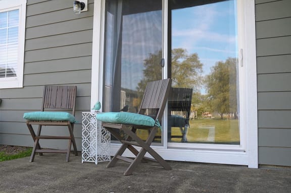 Spacious private patio with additional outdoor storage at Pickwick Farms Apartments in Indianapolis, IN 46260