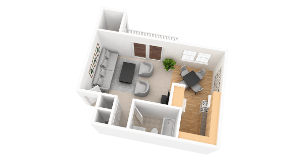 Floor Plan  Studio 3D View at Pickwick Farms Apartments, Indianapolis, IN, 46260