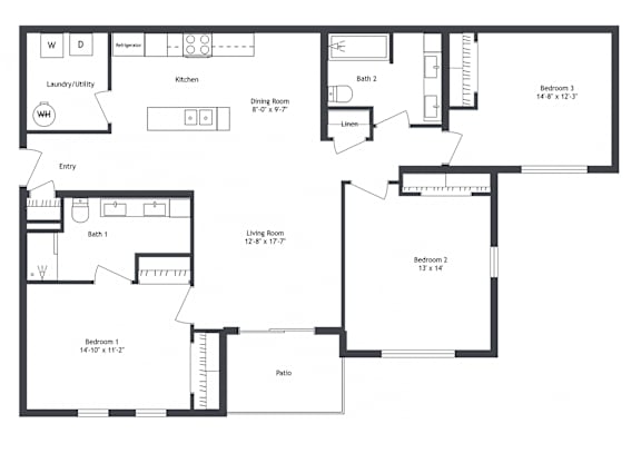 C1 Floor Plan at The Village at Sandstone Apartments, Greenwood, IN 46142