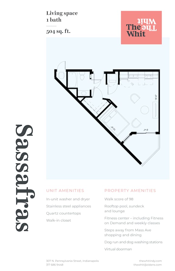 Luxury Studio, 504 sqft, 2D Floorplan at The Whit in Indianapolis, IN 46204