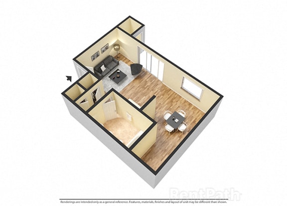 Studio 3D View at Pickwick Farms Apartments, Indianapolis, IN, 46260