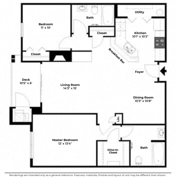 2 Bedroom 2 Bathroom, 1,100 sqft, The Meadowbrook 2D floorplan at Creekside at Meadowbrook in Lowell, IN 46356