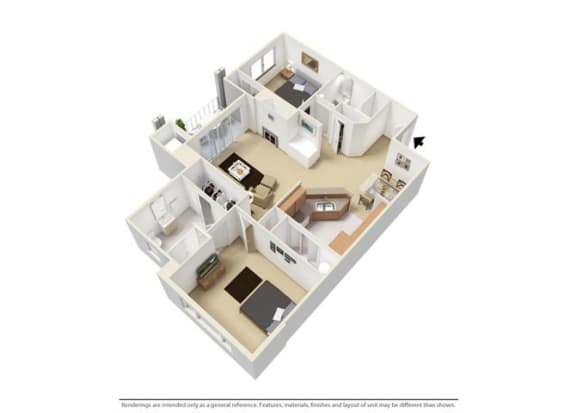 2 Bedroom 2 Bathroom, 1,080 sqft, The Rivers Edge floor plan at Creekside at Meadowbrook in Lowell, IN 46356