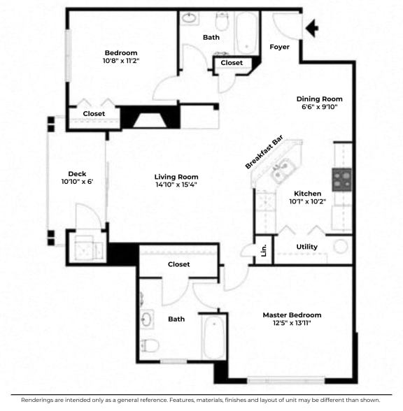 The Rivers Edge Floor Plan at Creekside at Meadowbrook Apartments, Indiana, 46356