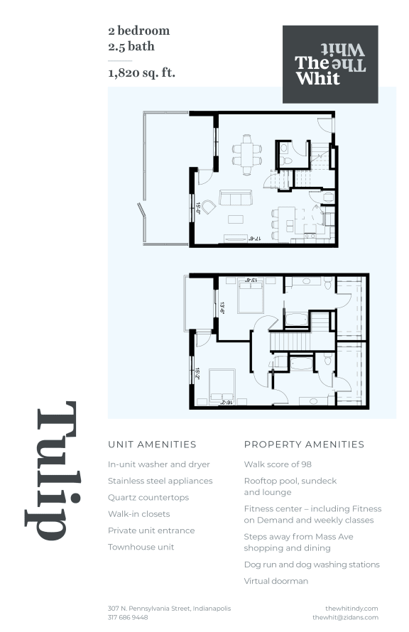Luxury 3 Bed 2 Bath, 1,820 sqft, 2D Floorplan at The Whit in Indianapolis, IN 46204