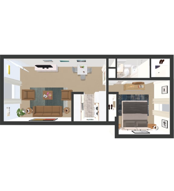 1 Bedroom 1 Bathroom Efficiency, 603 - 730 sqft, at Crestview at Louisville Apartments, Louisville, KY, 40217