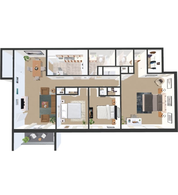 3 Bedroom 2 Bathroom Garden, 1,163 sqft at Crestview at Louisville Apartments, Louisville, Kentucky
