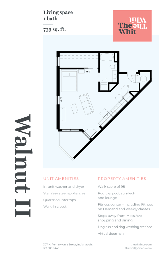 Luxury Studio, 739 sqft, 2D Floorplan at The Whit in Indianapolis, IN 46204