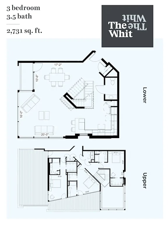 Floor plan of a 3 bedroom, 3.5 bath home.