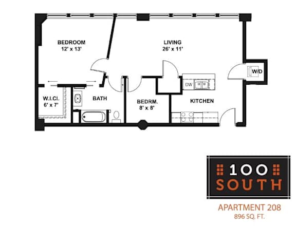 1 bed 1 bath A at 100 South Apartments, Buffalo, 14202