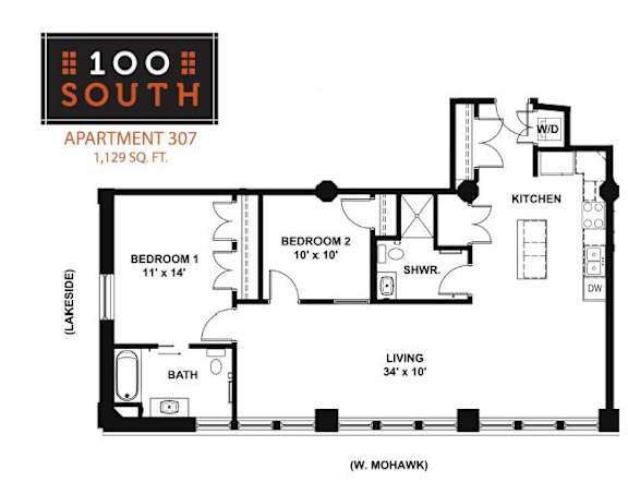2 bed 2 bath A at 100 South Apartments, Buffalo, NY 14202