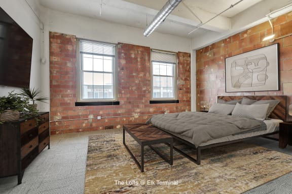 Floor Plan  Carpeted Bedroom at The Lofts at Elk Terminal, Buffalo, NY