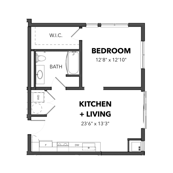 Blue A1 1 Bed 1 Bath Floor Plan at Bakery Living, Pittsburgh, PA 15206